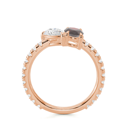 Toi Et Moi Pear Diamond & Oval-Cut Ruby Pavé Set Ring