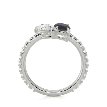 Toi Et Moi Pear Diamond & Oval-Cut Blue Sapphire Pavé Set Ring