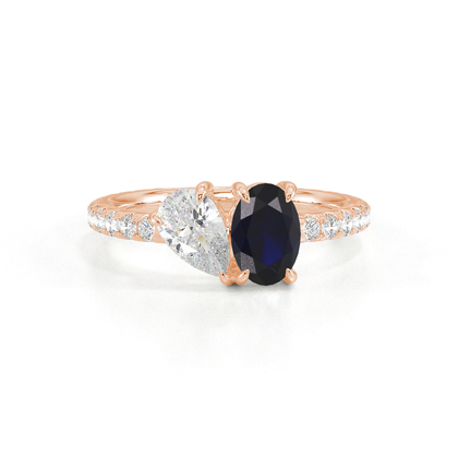 Toi Et Moi Pear Diamond & Oval-Cut Blue Sapphire Pavé Set Ring