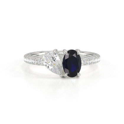 Toi Et Moi Pear Diamond & Oval-Cut Blue Sapphire Pavé Set Ring