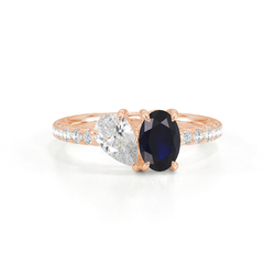 Toi Et Moi Pear Diamond & Oval-Cut Blue Sapphire Pavé Set Ring