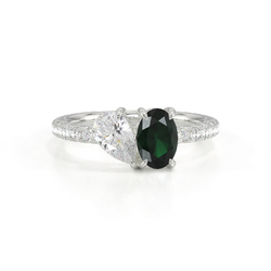 Toi Et Moi Pear Diamond & Oval-Cut Emerald Pavé Set Ring