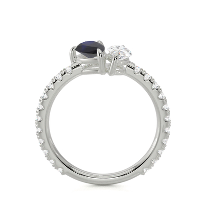 Toi Et Moi Pear-Cut Blue Sapphire & Marquise Diamond Pavé Set Ring