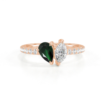 Toi Et Moi Pear-Cut Emerald & Marquise Diamond Pavé Set Ring