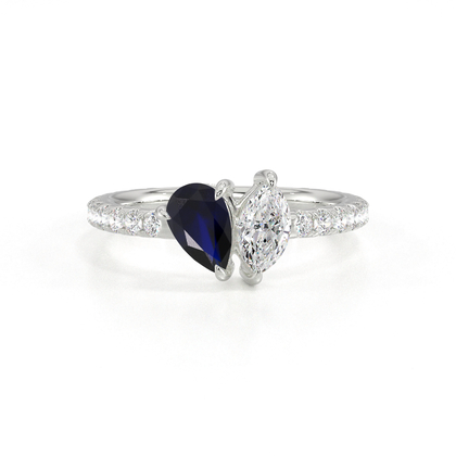 Toi Et Moi Pear-Cut Blue Sapphire & Marquise Diamond Pavé Set Ring
