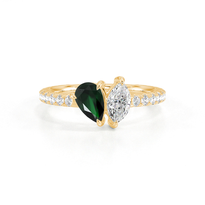 Toi Et Moi Pear-Cut Emerald & Marquise Diamond Pavé Set Ring