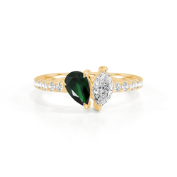 Toi Et Moi Pear-Cut Emerald & Marquise Diamond Pavé Set Ring