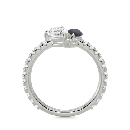 Toi Et Moi Pear Diamond & Marquise-Cut Blue Sapphire Pavé Set Ring