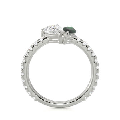 Toi Et Moi Pear Diamond & Marquise-Cut Emerald Pavé Set Ring
