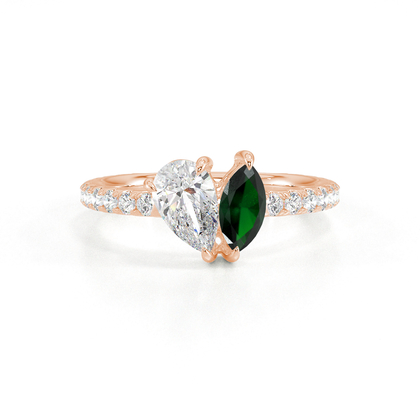 Toi Et Moi Pear Diamond & Marquise-Cut Emerald Pavé Set Ring