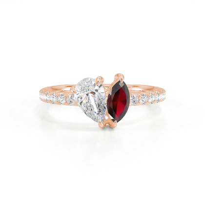 Toi Et Moi Pear Diamond & Marquise-Cut Ruby Pavé Set Ring