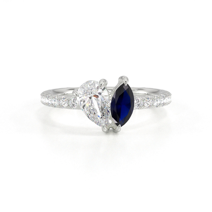 Toi Et Moi Pear Diamond & Marquise-Cut Blue Sapphire Pavé Set Ring