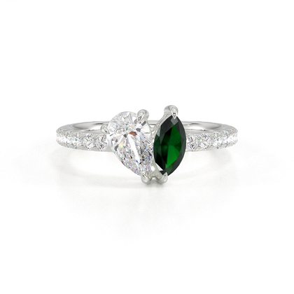 Toi Et Moi Pear Diamond & Marquise-Cut Emerald Pavé Set Ring