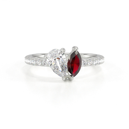 Toi Et Moi Pear Diamond & Marquise-Cut Ruby Pavé Set Ring