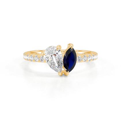 Toi Et Moi Pear Diamond & Marquise-Cut Blue Sapphire Pavé Set Ring