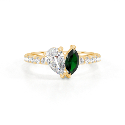 Toi Et Moi Pear Diamond & Marquise-Cut Emerald Pavé Set Ring