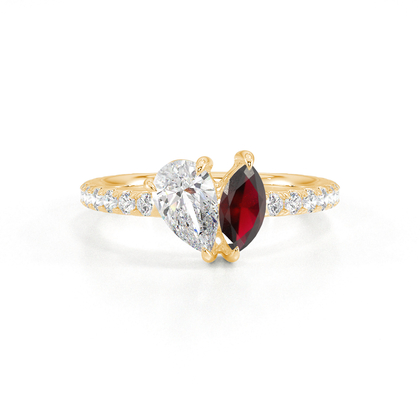 Toi Et Moi Pear Diamond & Marquise-Cut Ruby Pavé Set Ring