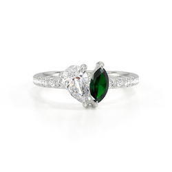 Toi Et Moi Pear Diamond & Marquise-Cut Emerald Pavé Set Ring