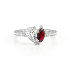 Toi Et Moi Pear Diamond & Marquise-Cut Ruby Pavé Set Ring