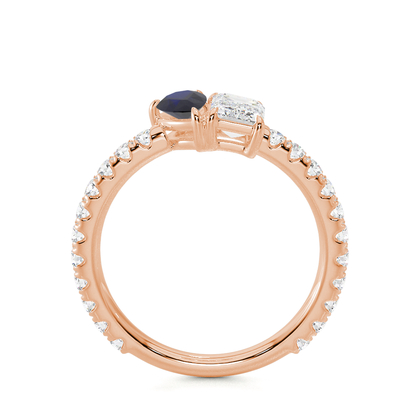 Toi Et Moi Pear-Cut Blue Sapphire & Emerald Diamond Pavé Set Ring