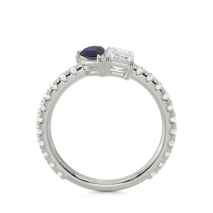 Toi Et Moi Pear-Cut Blue Sapphire & Emerald Diamond Pavé Set Ring