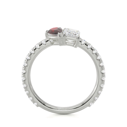 Toi-Et-Moi-Ring Mit Birnengeschliffenem Smaragd Und Smaragdgeschliffenem Diamanten, Pavierter Ringschiene