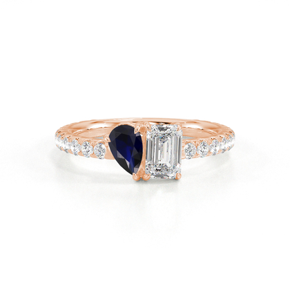 Toi Et Moi Pear-Cut Blue Sapphire & Emerald Diamond Pavé Set Ring