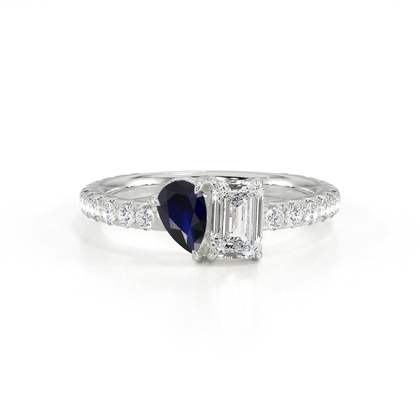 Toi Et Moi Pear-Cut Blue Sapphire & Emerald Diamond Pavé Set Ring