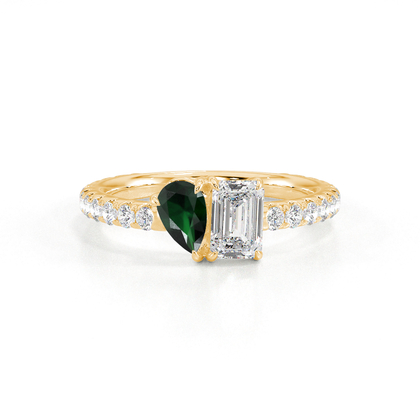 Toi Et Moi Pear-Cut Emerald & Emerald Diamond Pavé Set Ring