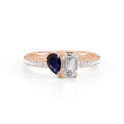 Toi Et Moi Pear-Cut Blue Sapphire & Emerald Diamond Pavé Set Ring