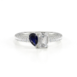 Toi Et Moi Pear-Cut Blue Sapphire & Emerald Diamond Pavé Set Ring