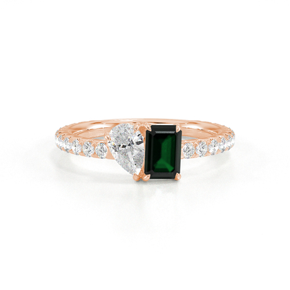 Toi Et Moi Pear Diamond & Emerald-Cut Emerald Pavé Set Ring