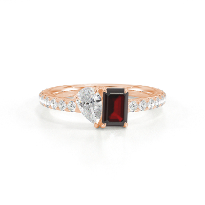Toi Et Moi Pear Diamond & Emerald-Cut Ruby Pavé Set Ring