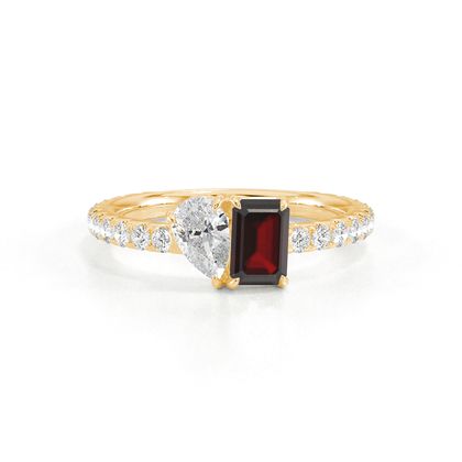 Toi Et Moi Pear Diamond & Emerald-Cut Ruby Pavé Set Ring