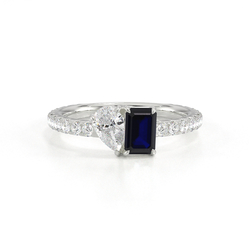 Toi Et Moi Pear Diamond & Emerald-Cut Blue Sapphire Pavé Set Ring