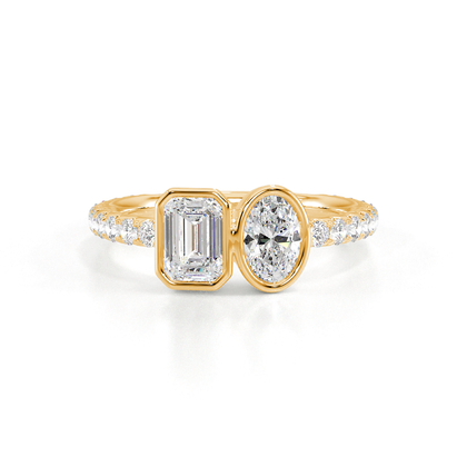 Bague Toi Et Moi mit Smaragd- und Ovalschliff, Zargen- und Pavéfassung