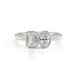 Toi Et Moi Bezel-Set Emerald And Oval Pavé Set Diamond Ring