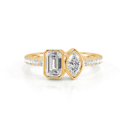 Toi Et Moi Diamantring mit Smaragd- und Marquiseschliff, Zargen- und Pavéfassung