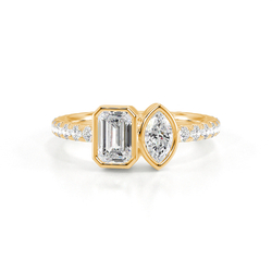 Toi Et Moi Diamantring mit Smaragd- und Marquiseschliff, Zargen- und Pavéfassung