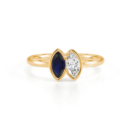 Toi Et Moi Lünettenfassung Marquise-geschliffener blauer Saphir & Diamantring
