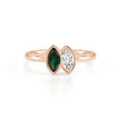 Toi Et Moi Bezel Set Marquise-Cut Emerald & Diamond Ring