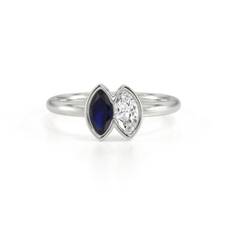 Toi Et Moi Bezel Set Marquise-Cut Blue Sapphire & Diamond Ring