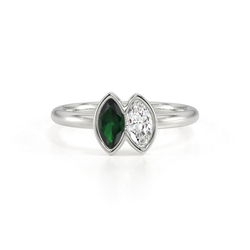 Toi Et Moi Bezel Set Marquise-Cut Emerald & Diamond Ring