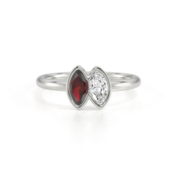 Toi Et Moi Bezel Set Marquise-Cut Ruby & Diamond Ring