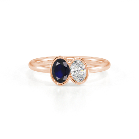 Toi Et Moi Bezel Set Oval-Cut Blue Sapphire & Diamond Ring