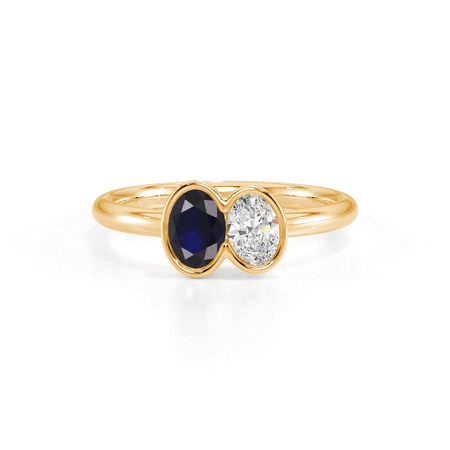Toi Et Moi Bezel Set Oval-Cut Blue Sapphire & Diamond Ring