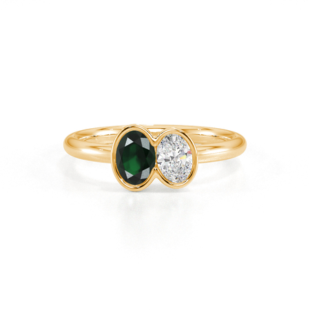 Toi Et Moi Bezel Set Oval-Cut Emerald & Diamond Ring