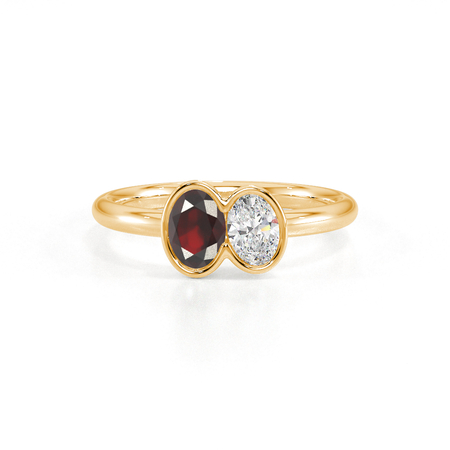 Toi Et Moi Lünettenfassung Ring mit oval geschliffenem Rubin und Diamanten