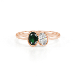 Toi Et Moi Bezel Set Oval-Cut Emerald & Diamond Ring