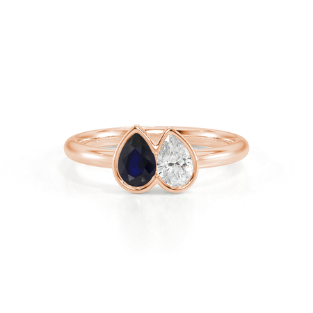 Toi Et Moi Bezel Set Pear-Cut Blue Sapphire & Diamond Ring